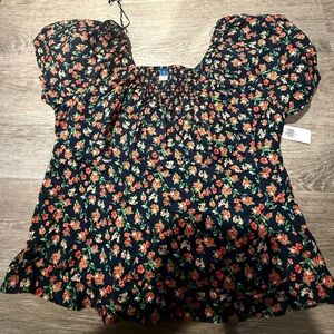 Floral Puff Sleeve sweetheart Blouse